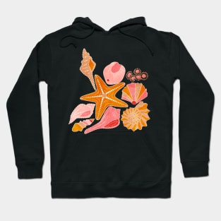 Just Beachy- Seashells Starfish- Beach Combers Delight- Orange Pink Hoodie